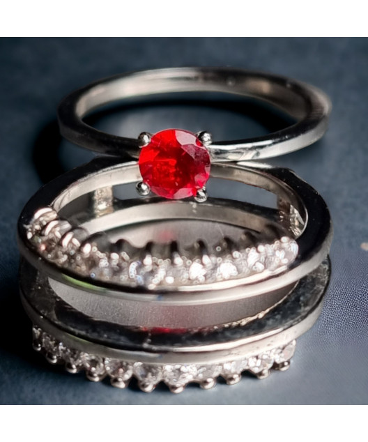 Bague Zirconium & Rubis de synthèse 2 en 1 modulable Métal argenté Taille 52