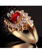 Bague Zirconium & Rubis Plaquée or Taille 61