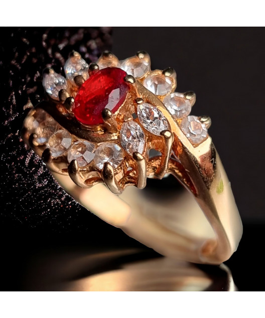 Bague Zirconium & Rubis Plaquée or Taille 61