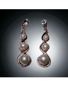 Boucles Perle nacrée & Swarovski plaquées or rose