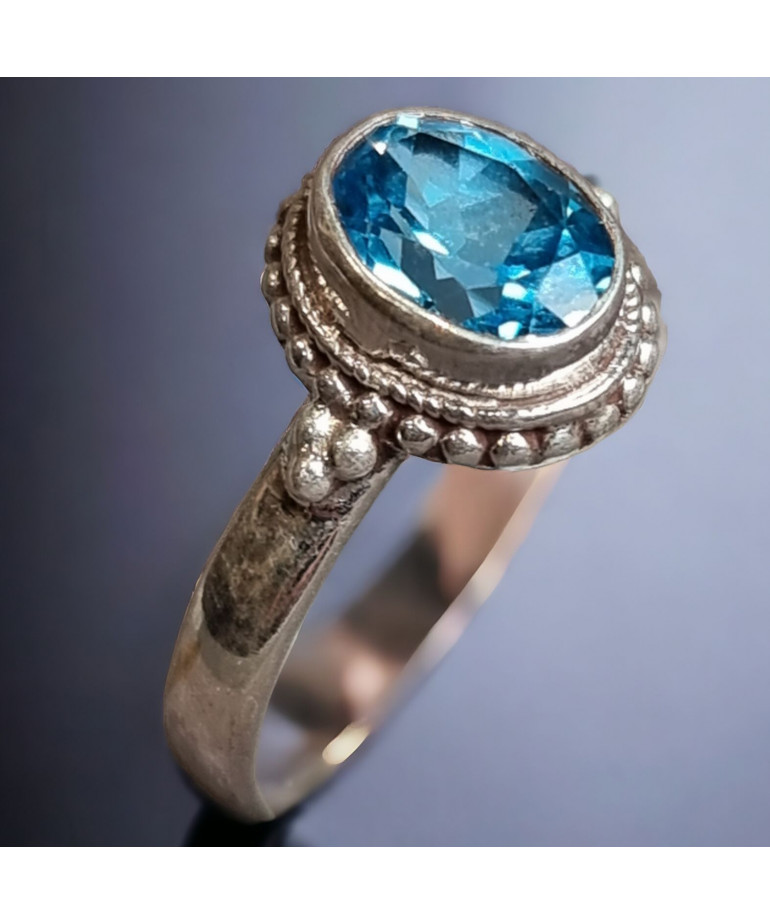 Bague Topaze bleue Argent 925 Taille 53