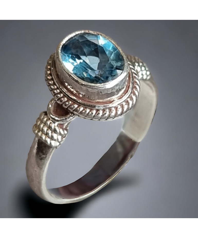 Bague Topaze bleue Argent 925 Taille 54