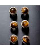 Boucles Œil de tigre boules serties Argent 925