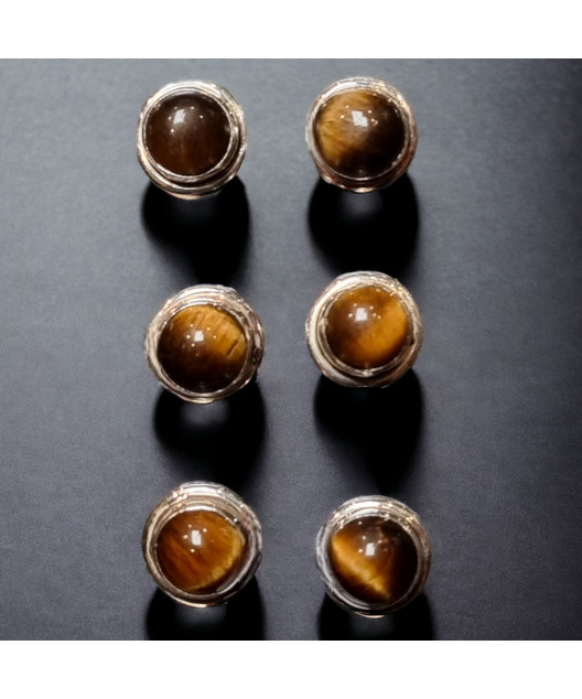 Boucles Œil de tigre boules serties Argent 925