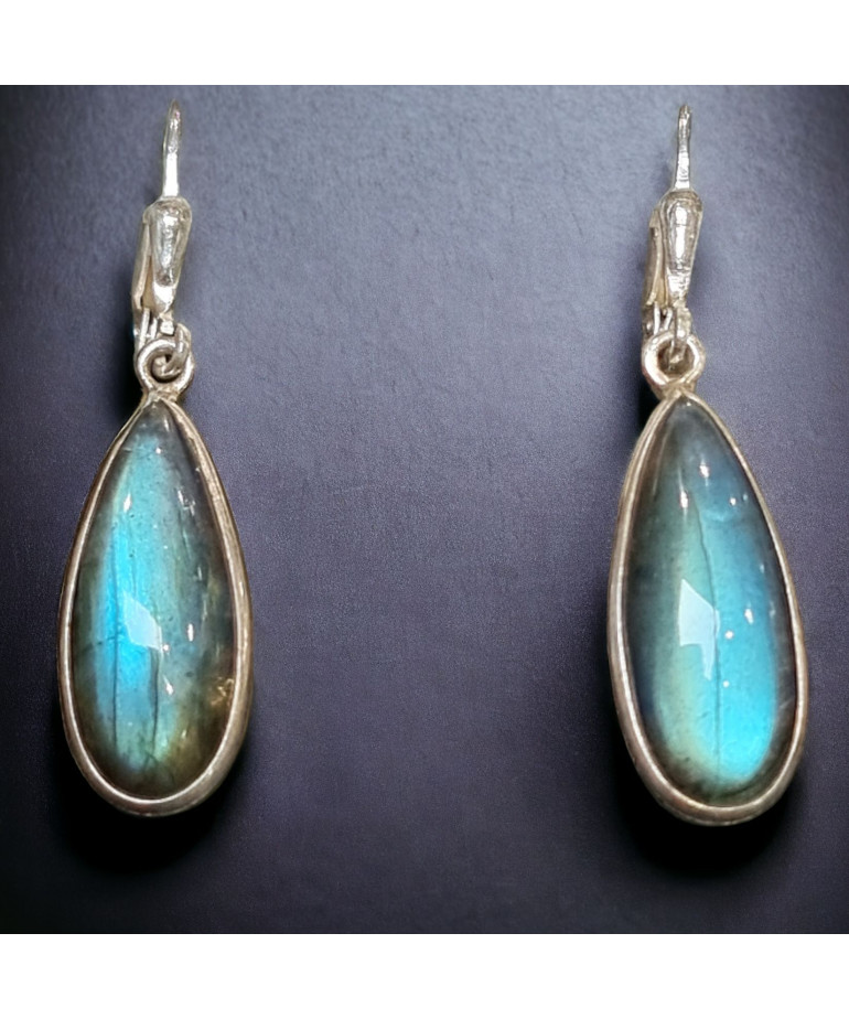 Boucles Labradorite gouttes Argent 925