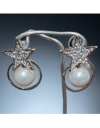 Boucles Perles fantaisie & Swarovski Etoiles