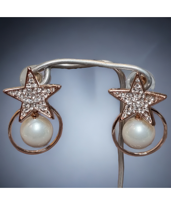 Boucles d'oreilles Perles fantaisie & Swarovski Etoiles dorées