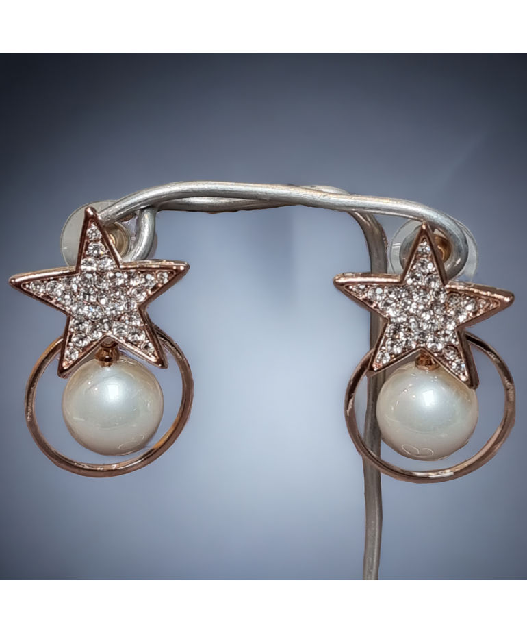 Boucles Perles fantaisie & Swarovski Etoiles dorées