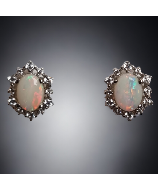 Boucles Opale blanche & Zirconium Argent 925