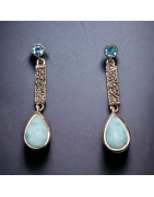 Boucles Larimar & Topaze bleue Argent 925