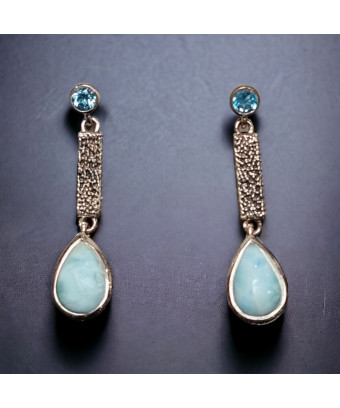 Boucles Larimar & Topaze bleue Argent 925