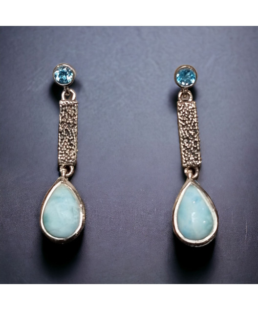 Boucles Larimar & Topaze bleue Argent 925