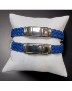 Bracelet Homme Acier & Cuir tressé bleu