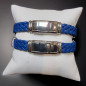 Bracelet Acier & Cuir tressé bleu