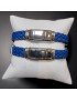 Bracelet Acier & Cuir tressé bleu