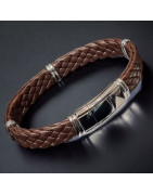 Bracelet Homme Acier & Cuir marron tressé
