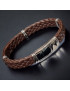 Bracelet Homme Acier & Cuir marron tressé