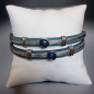 Bracelet Acier câble & Cuir bleu avec bille de Lapis-lazuli