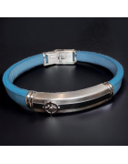 Bracelet Homme Acier & Cuir bleu "Boussole"