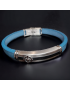 Bracelet Acier & Cuir bleu "Boussole"