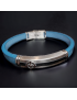 Bracelet Homme Acier & Cuir bleu "Boussole"