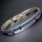 Bracelet Acier câble & Cuir bleu tressé