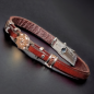 Bracelet Acier & Cuir marron avec "Boussole" rosée