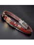 Bracelet Homme Acier & Cuir marron avec "Boussole" rosée