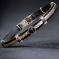 Bracelet Acier câble & Cuir noir avec Onyx