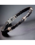 Bracelet Homme Acier & Cuir noir tressé