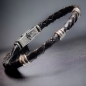 Bracelet Acier & Cuir noir tressé