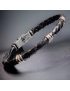 Bracelet Homme Acier & Cuir noir tressé