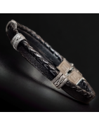 Bracelet Homme Acier & Cuir noir tressé