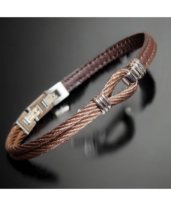 Bracelet Acier câble & Cuir marron