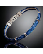 Bracelet Homme Acier câble & Cuir tressé bleu
