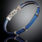 Bracelet Acier câble & Cuir tressé bleu