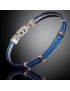 Bracelet Acier câble & Cuir tressé bleu