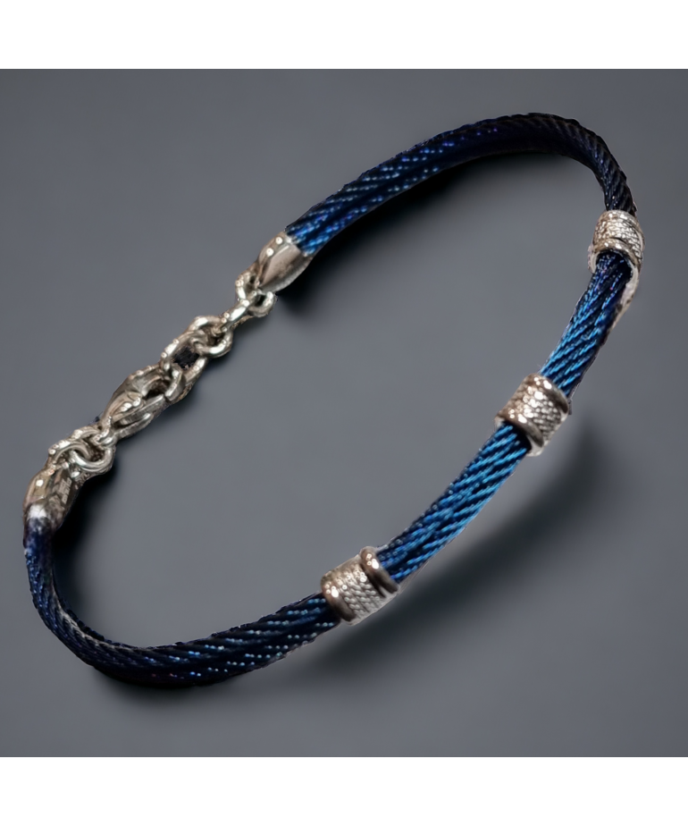 Bracelet Homme Acier câble bleu