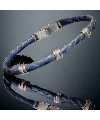 Bracelet Acier & Cuir bleu...