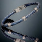 Bracelet Acier & Cuir bleu tressé