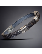 Bracelet Homme Acier & Cuir noir tressé