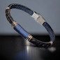 Bracelet Acier Corde bleue & Cuir noir tressé