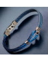 Bracelet Homme Acier câble & Cuir bleu