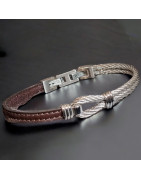 Bracelet Homme Acier câble & Cuir marron