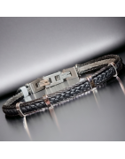 Bracelet Homme Acier & Cuir noir tressé
