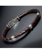 Bracelet Homme Acier & Cuir marron tressé