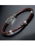 Bracelet Homme Acier & Cuir marron tressé