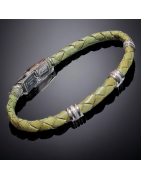 Bracelet Homme Acier & Cuir vert tressé