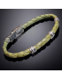 Bracelet Acier & Cuir vert tressé
