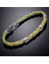 Bracelet Homme Acier & Cuir vert tressé